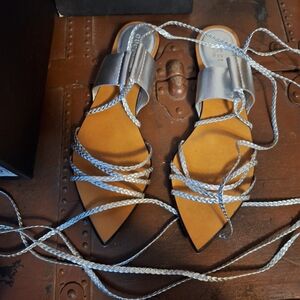 Gucci Silver and Tan Strappy Sandals